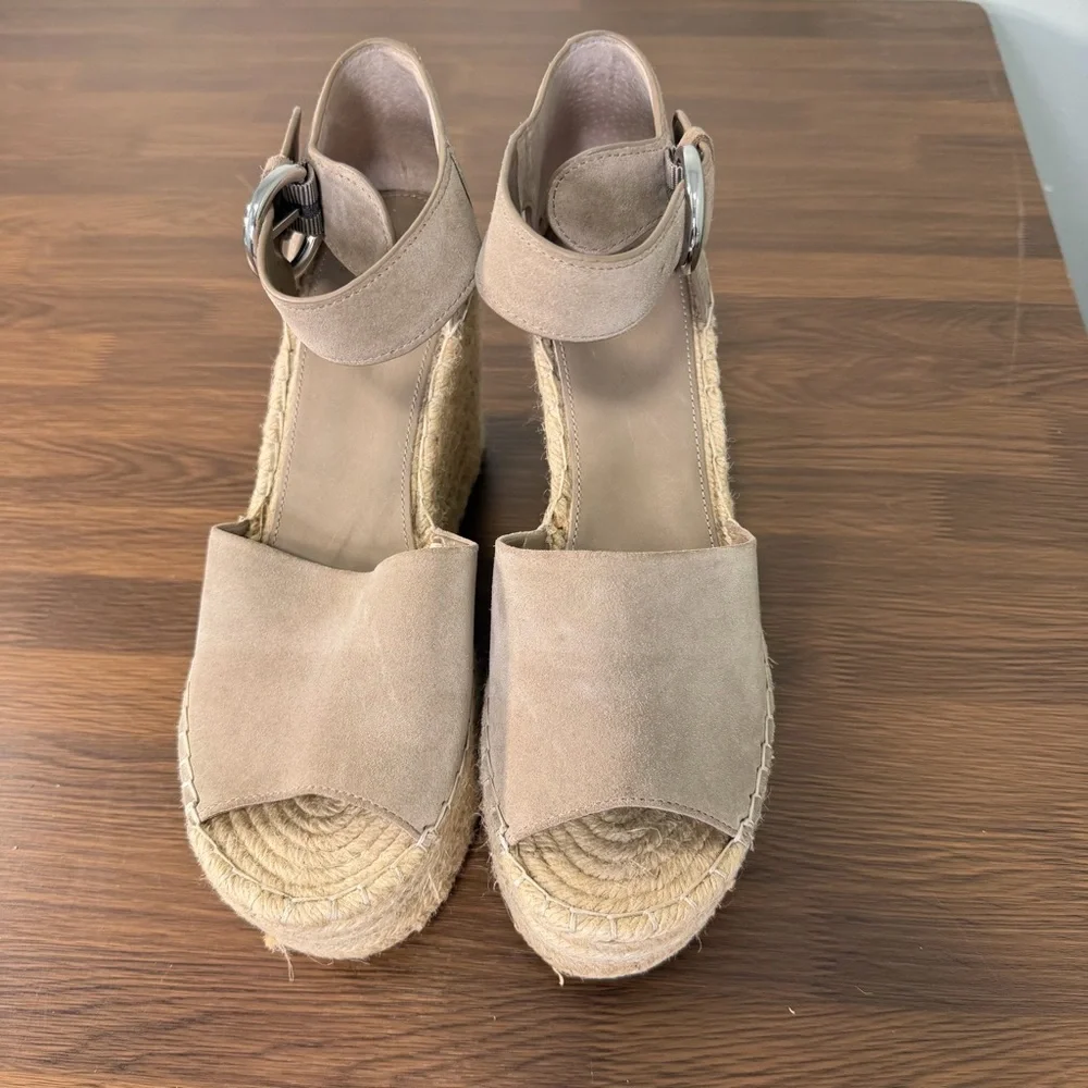 Marc Fisher Alida Espadrille Taupe Suede Wedge Sandals‎ Sz 11